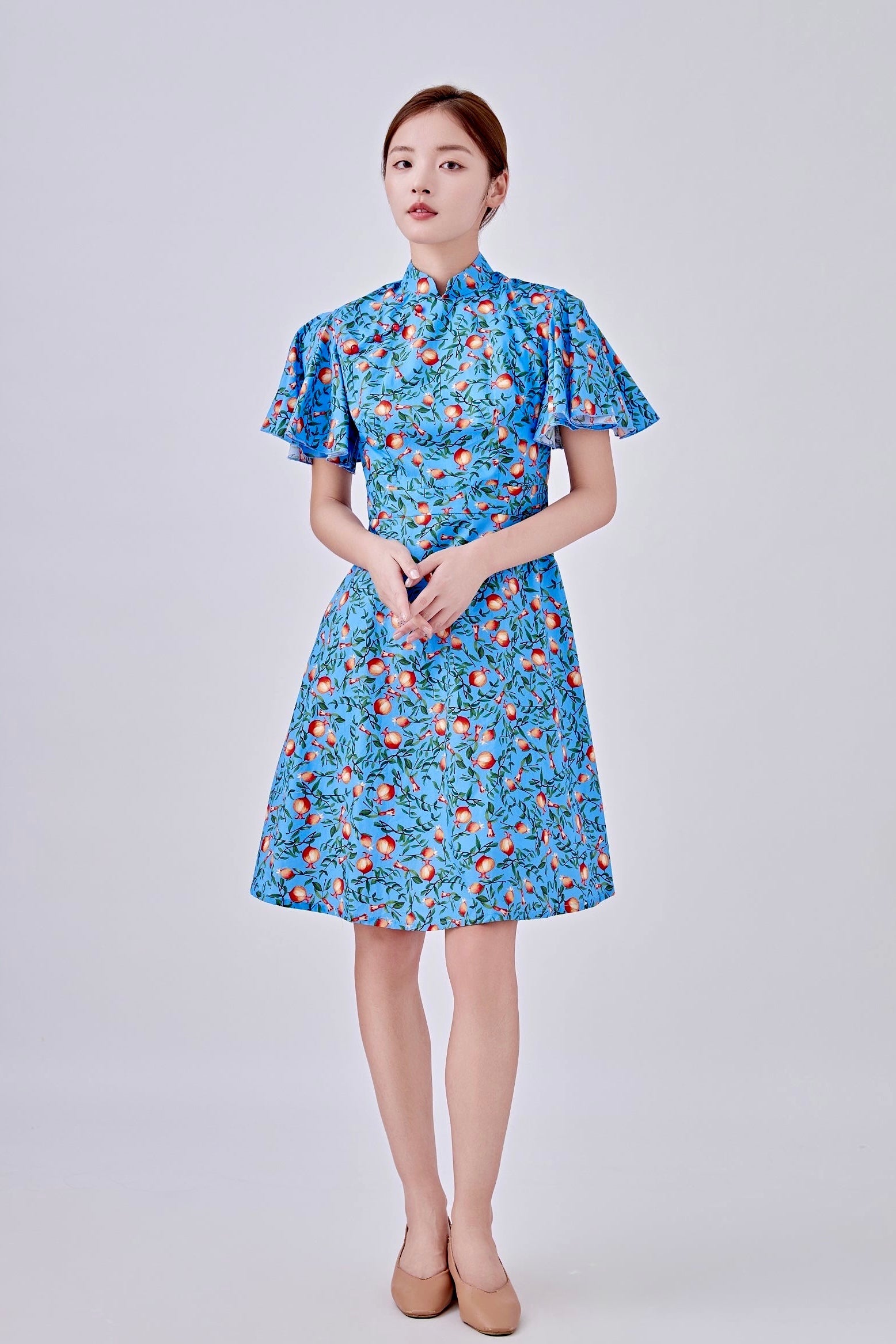 Vintage Fruit Ladies Flutter Sleeves Cheongsam