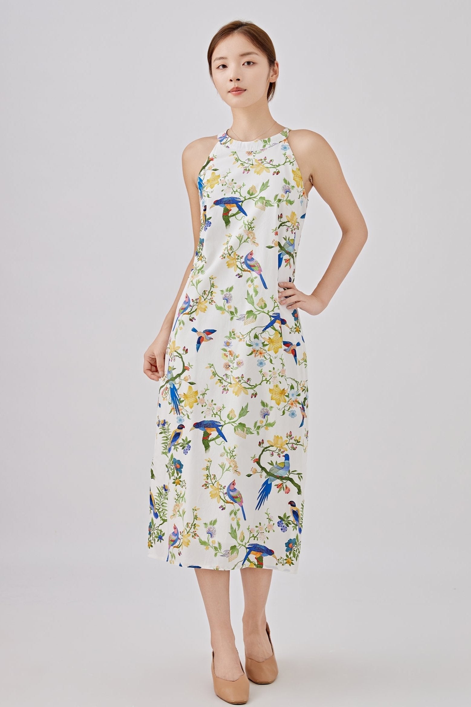 Spring Garden Ladies Halter Midi Dress