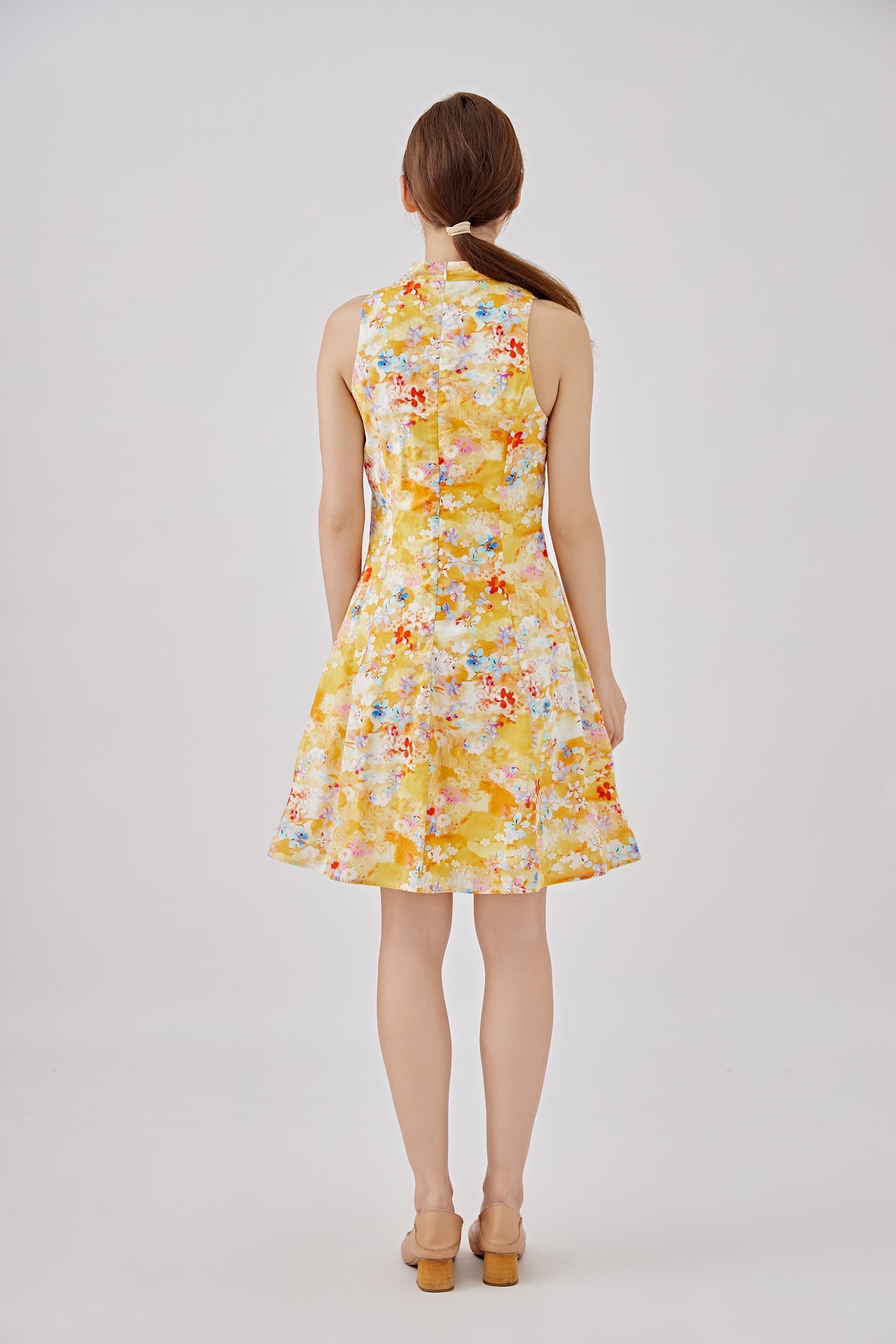 Spring Flower Ladies Mini Flared Cheongsam