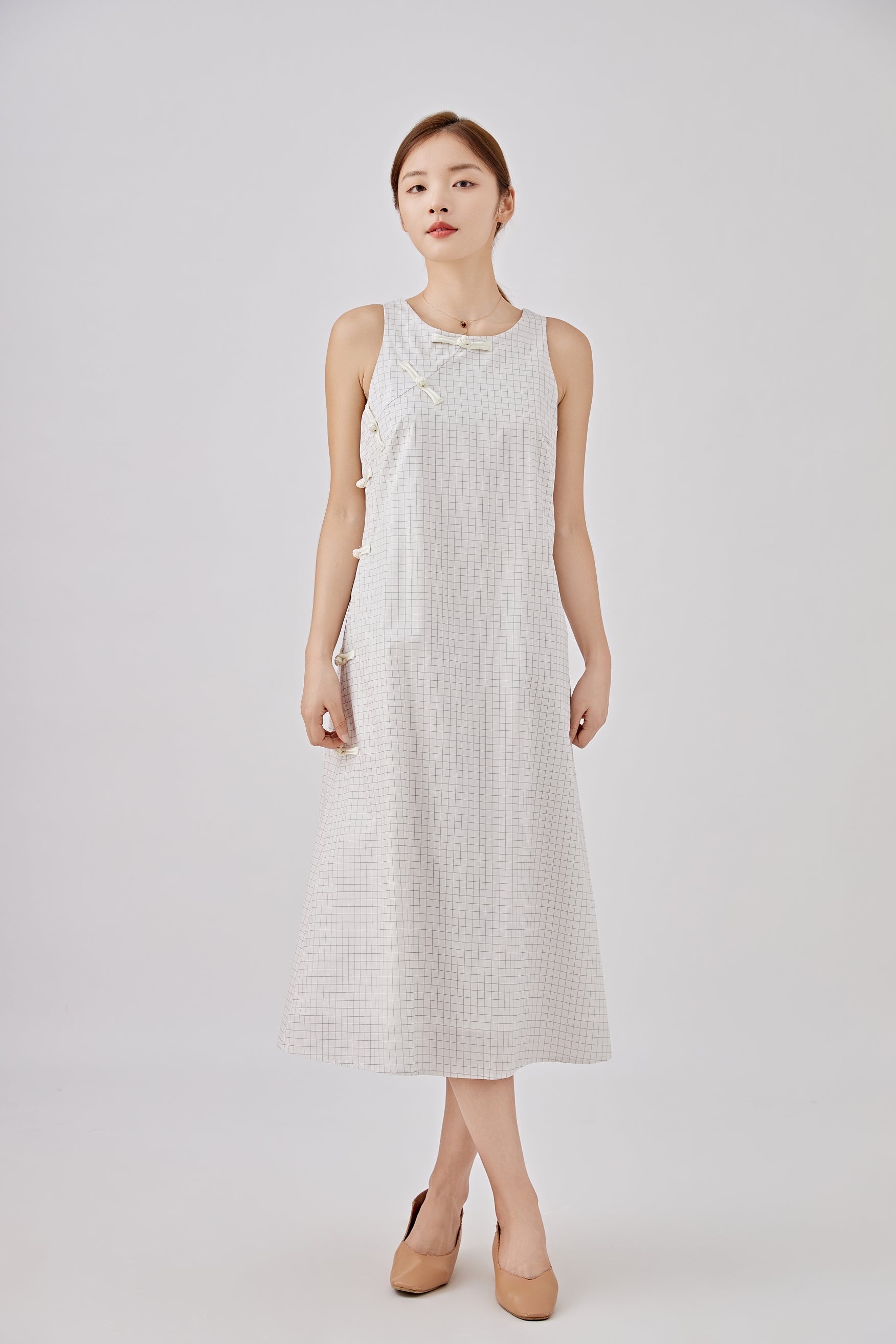 Minimalist Plaid Ladies A-line Tank Cheongsam