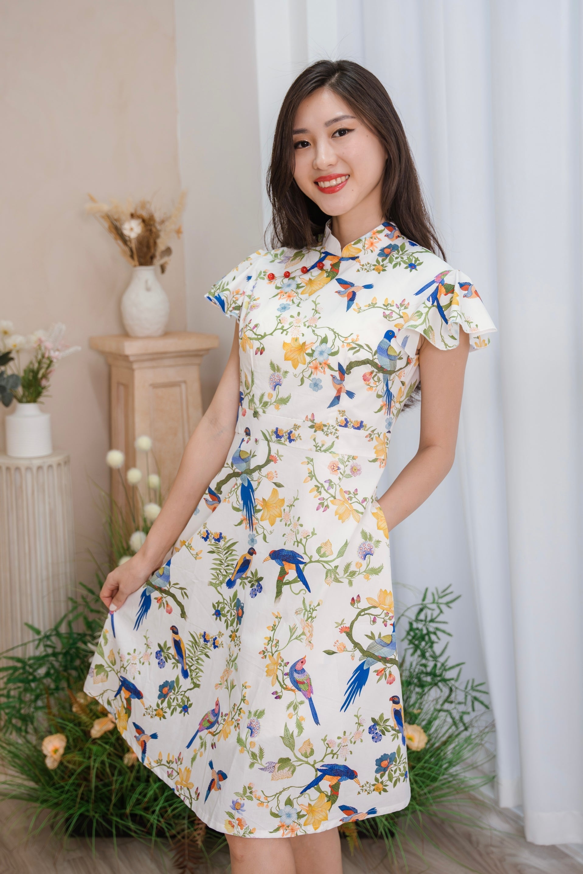 Spring Garden Ladies Flutter Sleeves Cheongsam